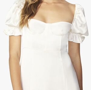 Puff sleeve satin midi dress- White - size 14